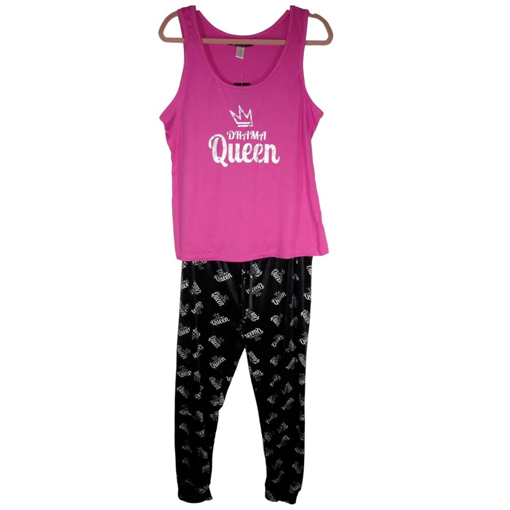 Drama Queen Pajamas Set Velour Pants + Stretchy Tank Plus Size 2X